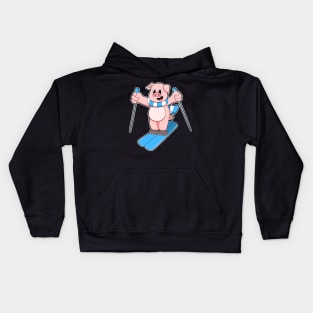 Pig as Skier with Ski Scarf & Ski poles Kids Hoodie